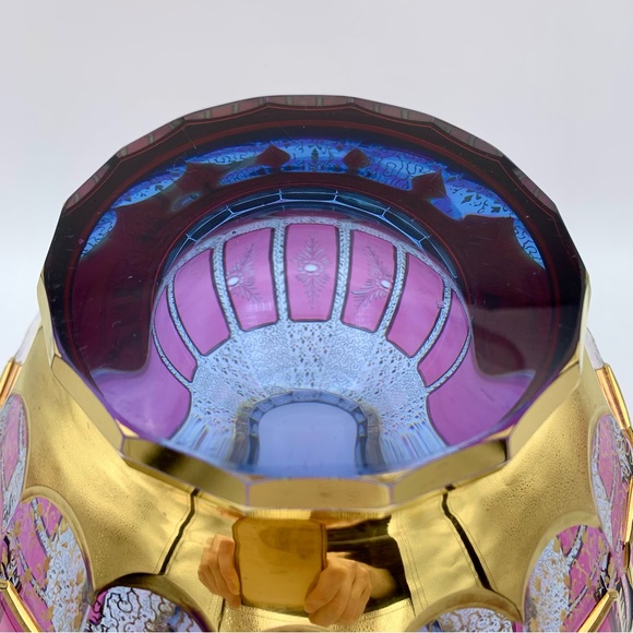 RARE Bohemian Moser Cabochon Vase 10” Cranberry Panel Intaglio, Clear Blue, 24K - Picture 6 of 16